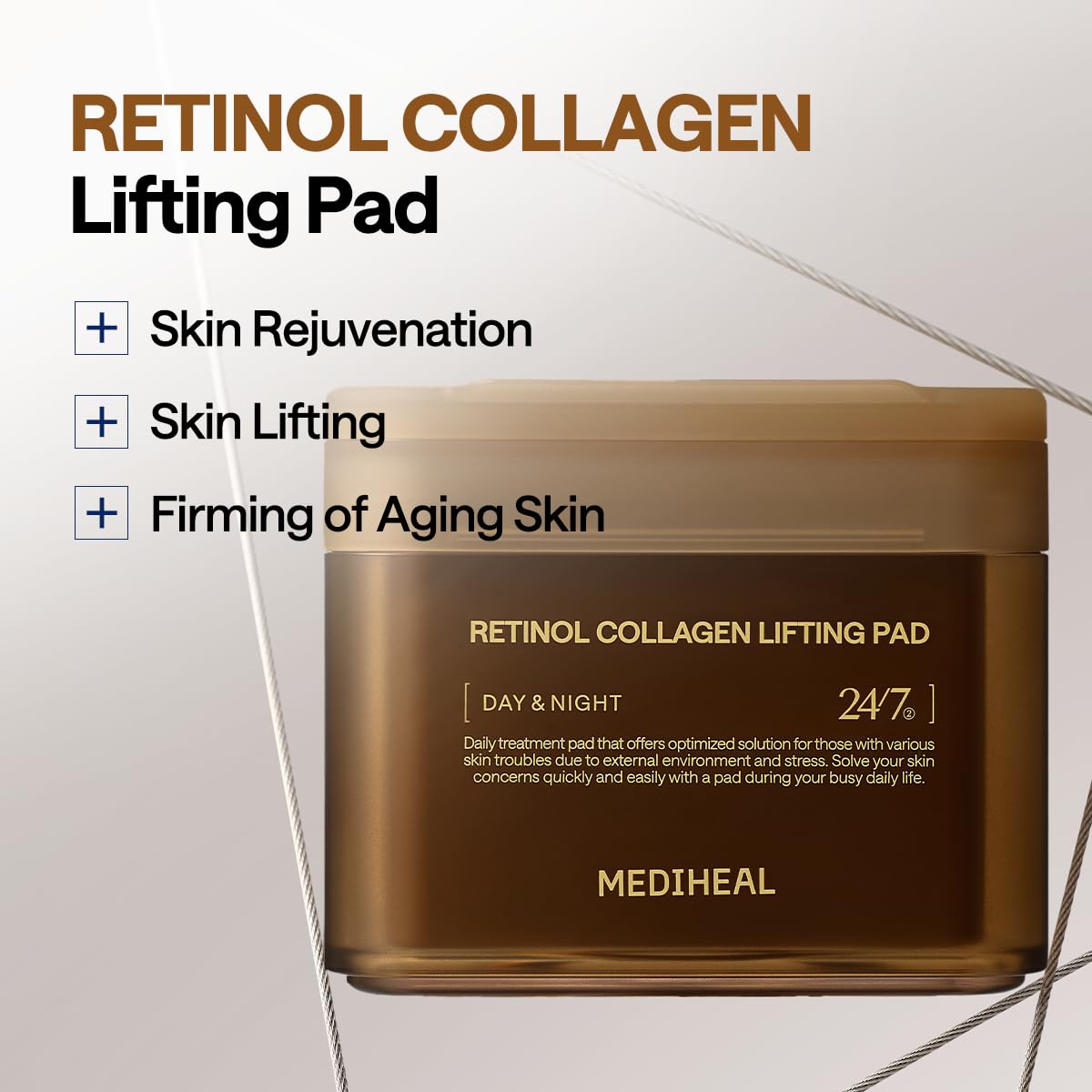 MEDIHEAL Toner Pads - Retinol Collagen Lifting Pad (100 counts) for Skin Rejuvenation & Firming - Lifting Pads for Enhancing Skin Texture - Vegan Stretchable Lifting Fabric, Korean Skin Care