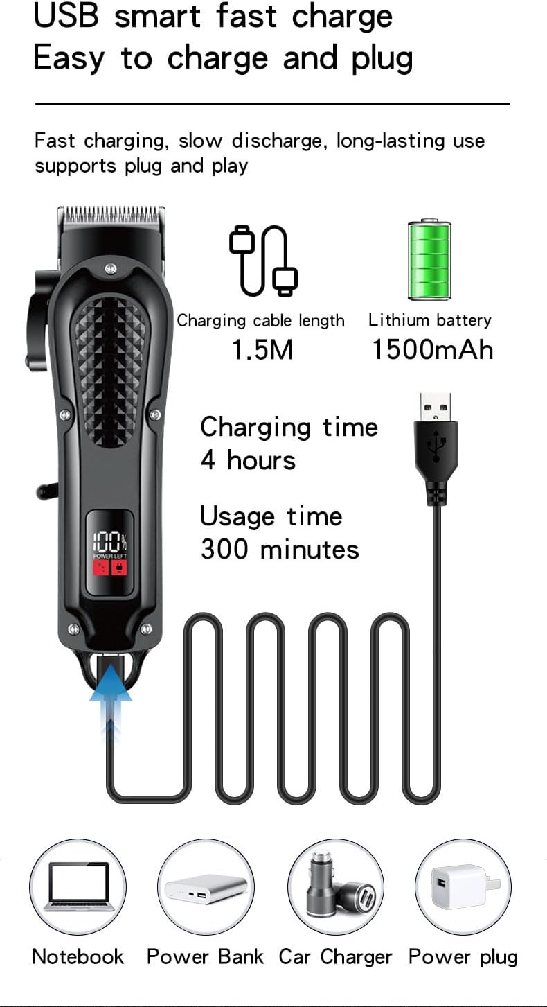 Professional Hair Clipper - LCD Display, 5W Motor, Type-C Charging | Low Noise, Stainless Steel Blade