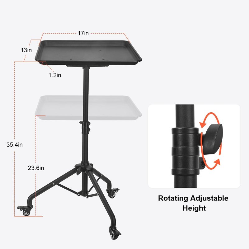 Salon Rolling Tray Cart - Adjustable Height Tattoo Service Trolley with Wheels | Beauty Clinic Spa Storage