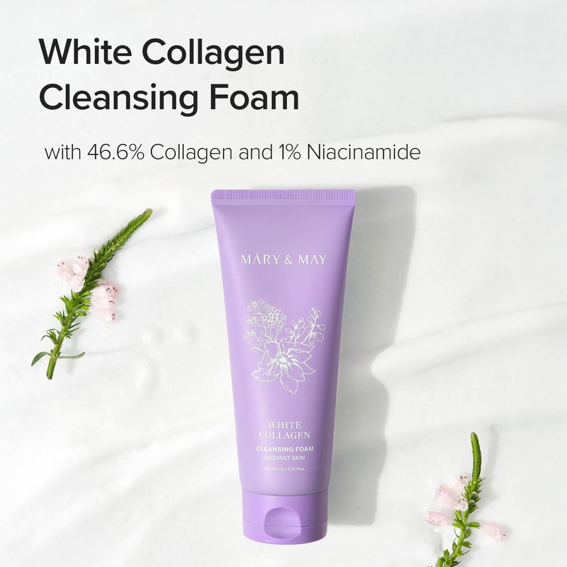 Mary&May White Collagen Cleansing Foam Duo Twin Pack - Deep Cleansing, Hydrating Formula for Firm and Radiant Skin with Niacinamide - Korean Skincare, EWG Green Grade, Hypoallergenic, 10.14 Fl Oz