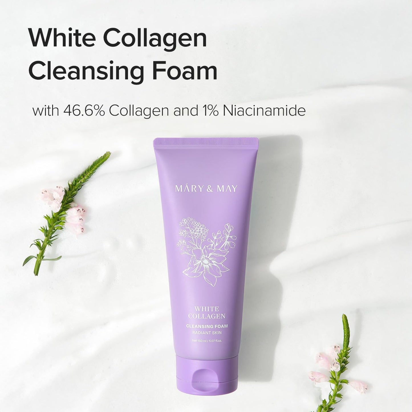 Mary&May White Collagen Cleansing Foam Duo Twin Pack - Deep Cleansing, Hydrating Formula for Firm and Radiant Skin with Niacinamide - Korean Skincare, EWG Green Grade, Hypoallergenic, 10.14 Fl Oz