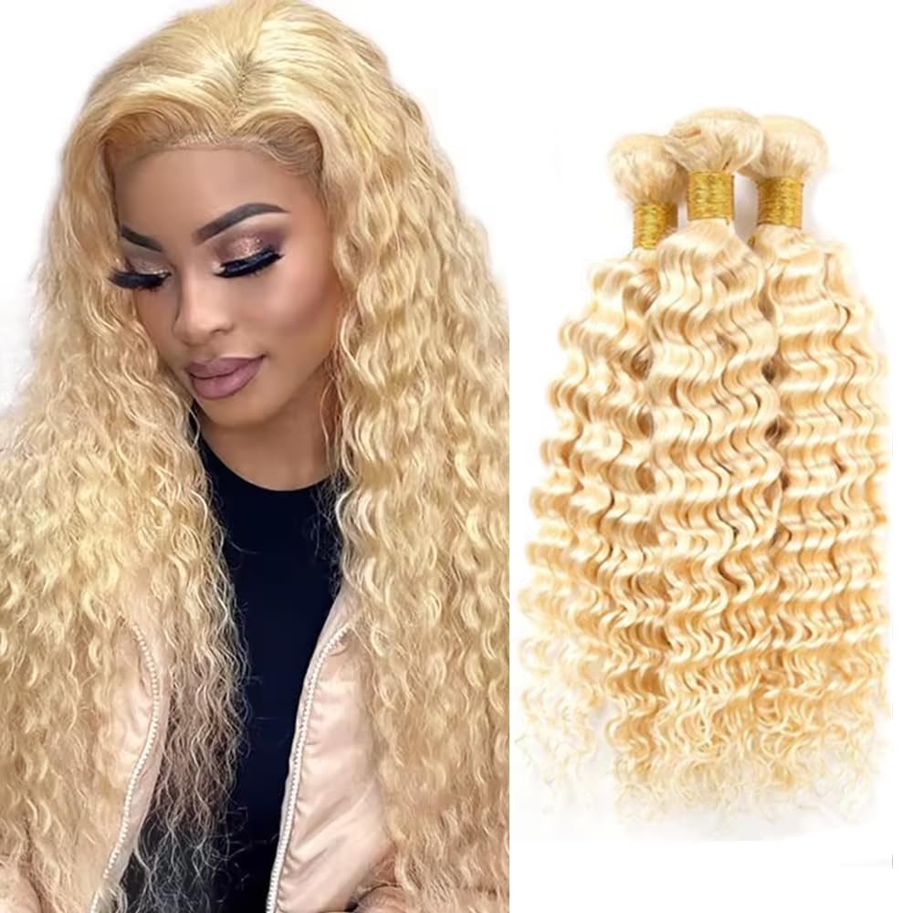 Blonde Bundles Human Hair 613 Deep Wave 3 Bundles 20 20 20 inch Double Weft 8A Grade 613 Blonde Deep Wave Bundle Human Hair Extensions