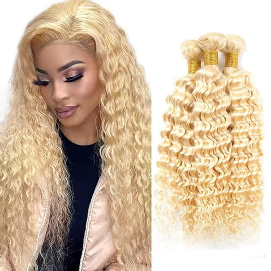 Blonde Bundles Human Hair 613 Deep Wave 3 Bundles 20 20 20 inch Double Weft 8A Grade 613 Blonde Deep Wave Bundle Human Hair Extensions