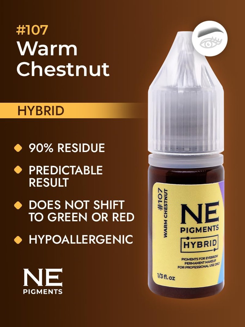 #107 Warm Chestnut - by Elena Nechaeva - Microblading Ink for Eyebrows - Permanent Makeup - Professional Tattoo Pigment