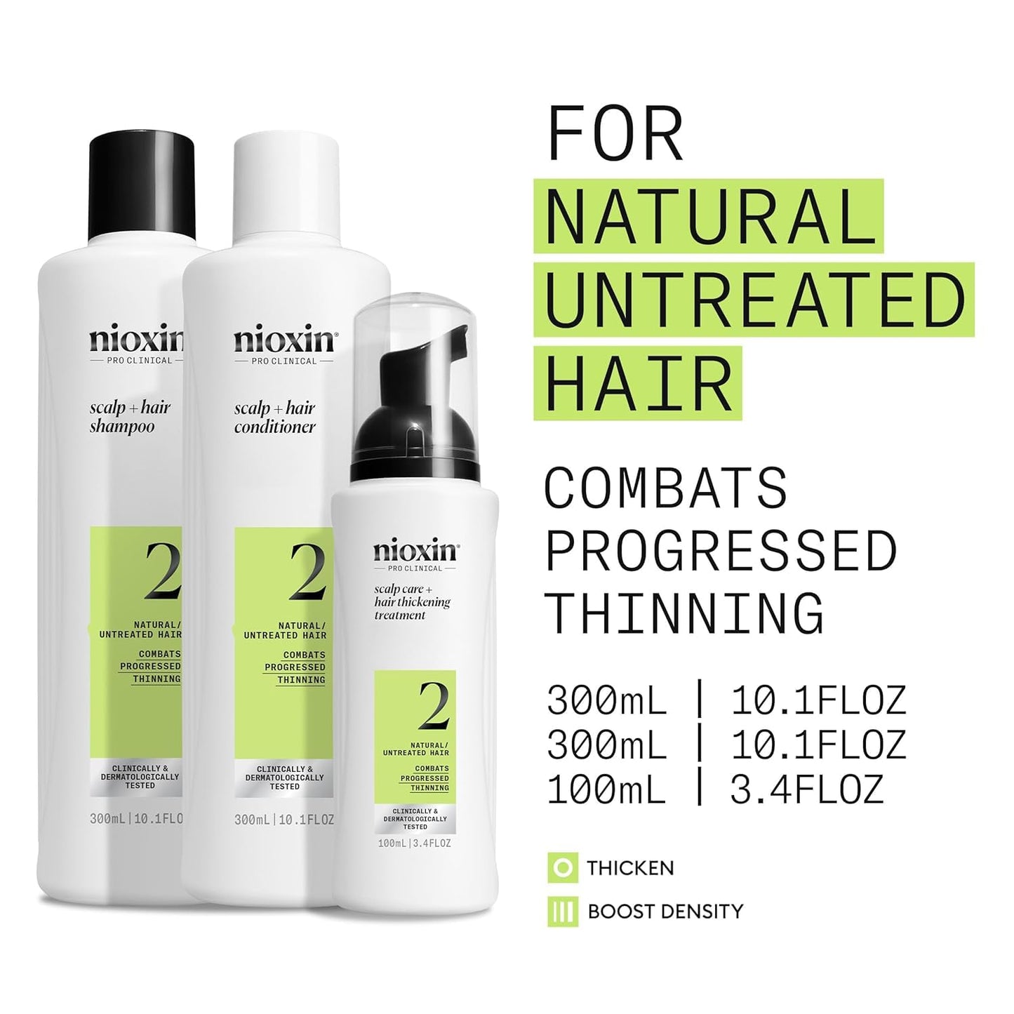 Nioxin Scalp + Hair Thickening System 2 Kit | For Natural-Hair with Progressed Thinning | Cleanse, Condition, & Treat + Fall Defense Intensive Daily Leave-In Treatment | Bundle