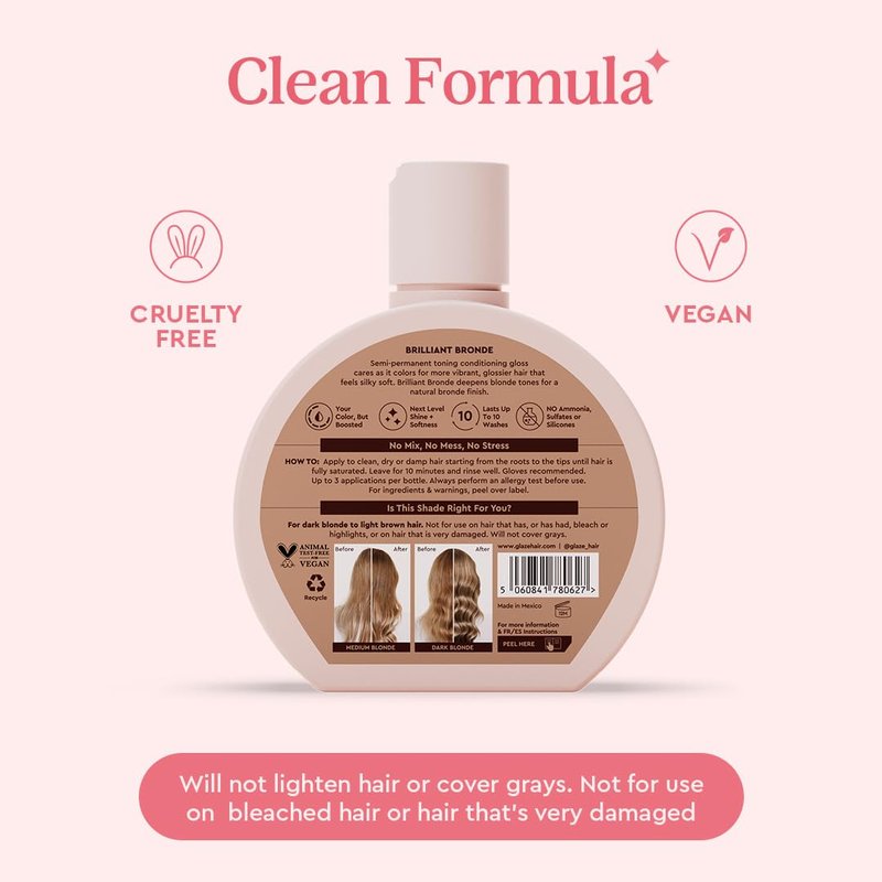 Glaze Supergloss Color Conditioning Gloss – Hydrating Semi-Permanent Color Hair Gloss & Shine Boost – Color Depositing Mask - Cruelty-Free – 6.4 Fl Oz - Brilliant Bronde - Dark Blonde to Light Brown