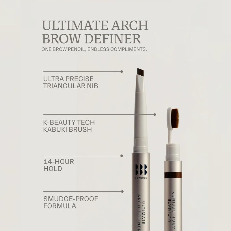 BBB London Ultimate Brow Arch Definer Triangular Eyebrow Pencil with Kabuki Brush | Award Winning, Smudge-Proof, Sweat-Resistant Brow Shaper for Natural, Defined, Full Arches (Chai)
