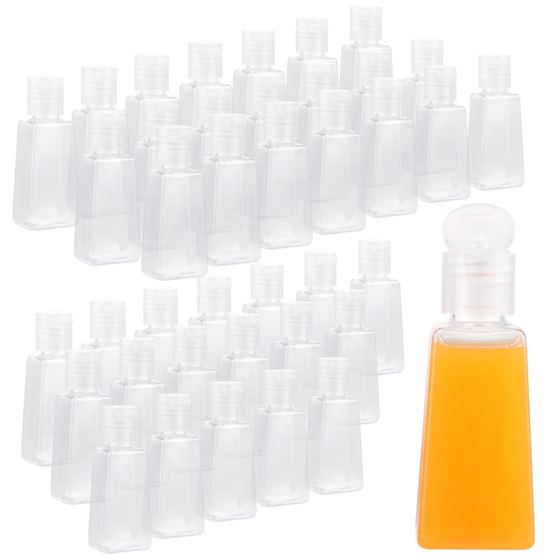100PCS Travel Size Bottles 1oz Plastic Mini Bottles 30 ml Empty Clear Small Trapezoidal Portable Travel Bottle, Refillable Cosmetic Containers with Flip Cap for Liquid, Lotions, Toner, Body Soap
