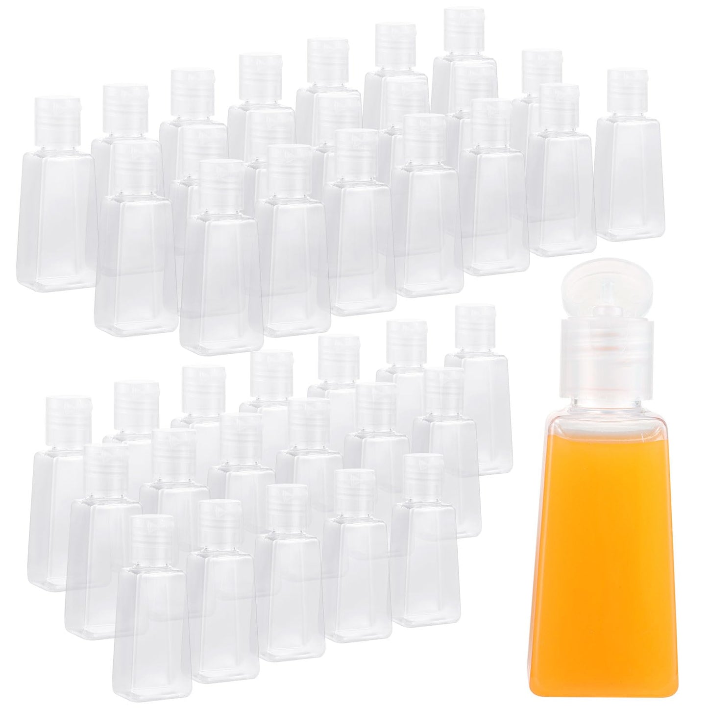 100PCS Travel Size Bottles 1oz Plastic Mini Bottles 30 ml Empty Clear Small Trapezoidal Portable Travel Bottle, Refillable Cosmetic Containers with Flip Cap for Liquid, Lotions, Toner, Body Soap