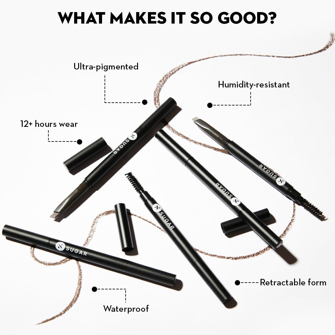 SUGAR Cosmetics Arch Arrival Brow Definer | Brow Pencil with Spoolie | Lasts Upto 12hrs | Pigmented Eyebrow Pencil | Long Lasting & Natural Finish | 3.5g - 01 Jerry Brown (Medium Brown)