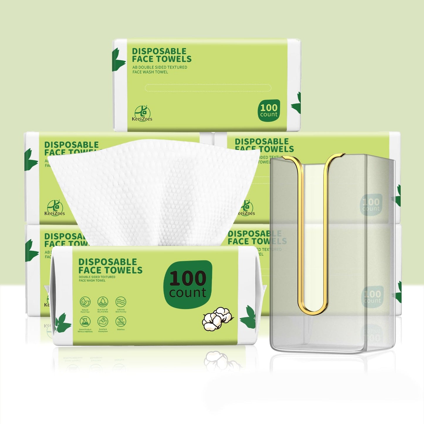 Disposable Face Towels 600 Count with Face Towel Holder, Ultra Soft & Thick Biodegradable Facial Towels for Sensitive Skin,Makeup Remover Dry Wipes Washcloths, Lint-Free Cleansing Towelettes