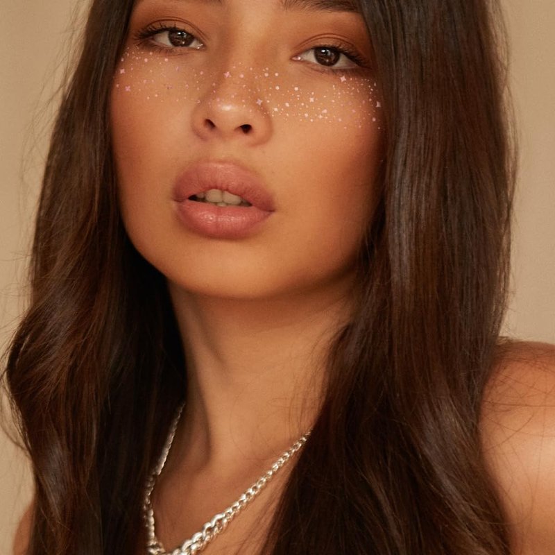 Flash Tattoos STARLIGHT VARIETY Pink Glitter Face Freckles and Body Tattoos – 25 Premium Celestial Metallic Patches with Cosmic Stars & Moons - Festival & Concert Makeup, Parties, Ethereal Beauty