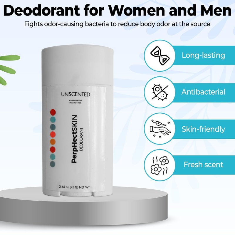 PerpHectSKIN Unscented Deodorant Stick for Women & Men | Aluminum-Free, Paraben-Free | Natural Deodorant with Coconut Oil & Cupuau Butter | Long-Lasting, Skin-Friendly, 2.65 oz
