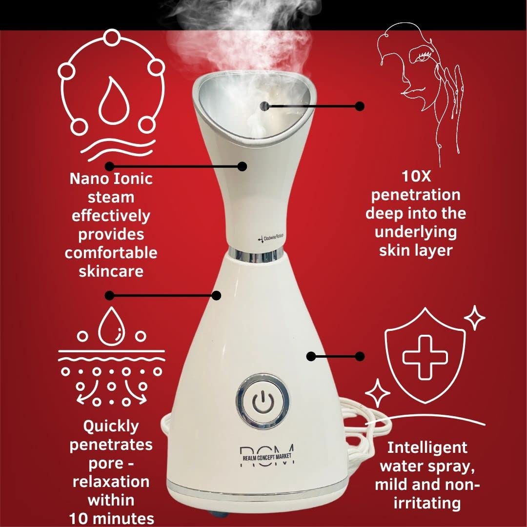 Realm Concept Market Nano Ionic Facial Steamer with Precise Temp Control - 30 Min Steam Time - Humidifier - Unclogs Pores - Blackheads - Spa Quality