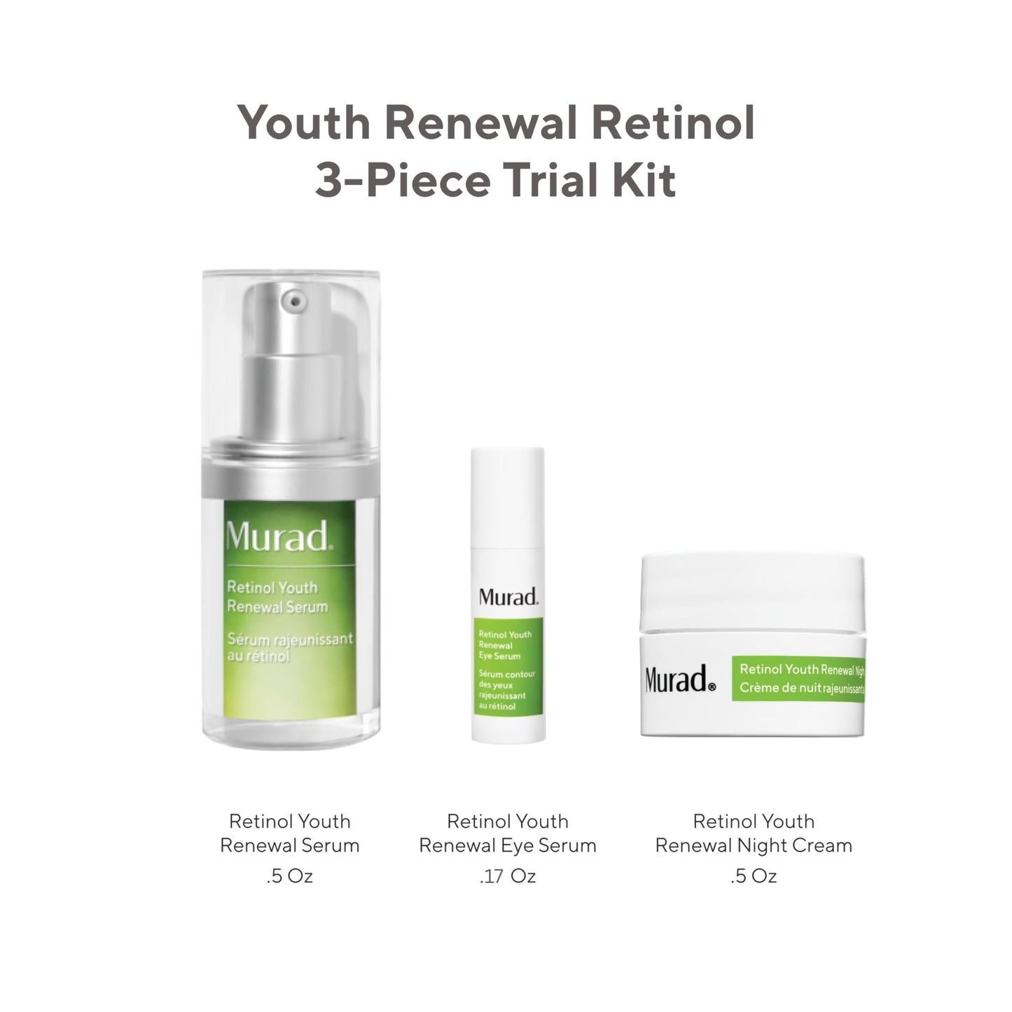 Murad Youth Renewal Retinol Trial Kit – 3-Piece Trial-Size Kit $102 Value - Anti-Aging Retinol Skincare Set - Serum for Face, Eye Serum, & Night Cream