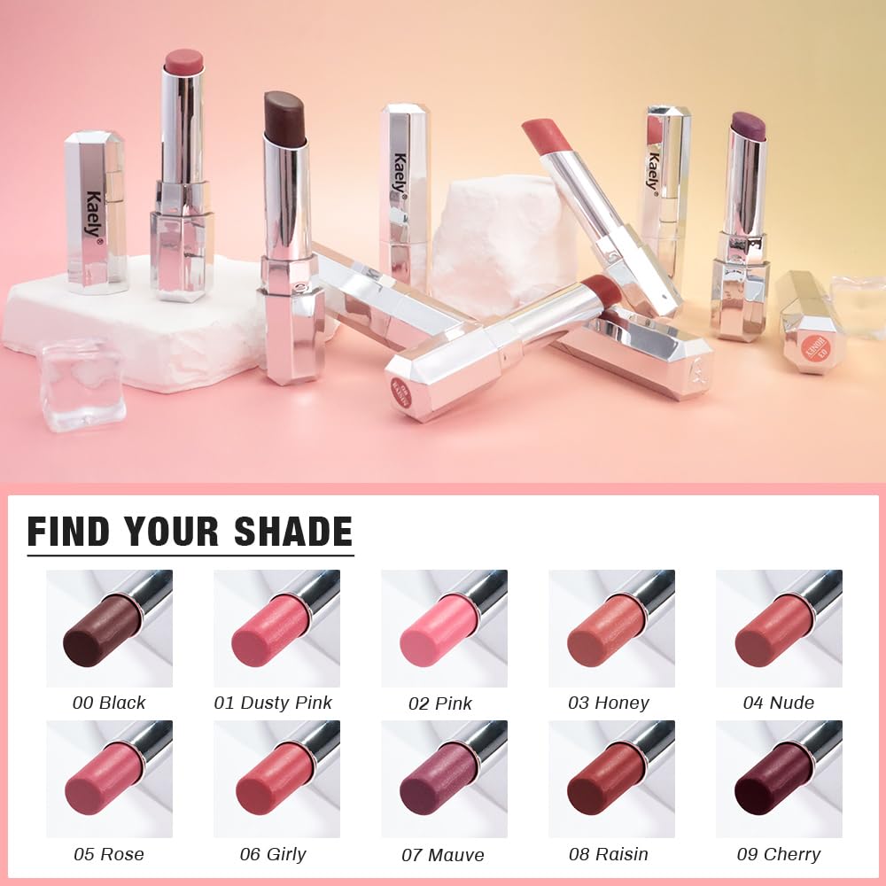 Kaely 2Pcs Honey Lipstick Tinted Lip Balm, Hydrating Shine Lipstick for Women Dry Lips, Moisturizing Nourishing Glossy Lip Gloss Stain Makeup, Sheer Lightweight, Vegan, 00+08 Raisin