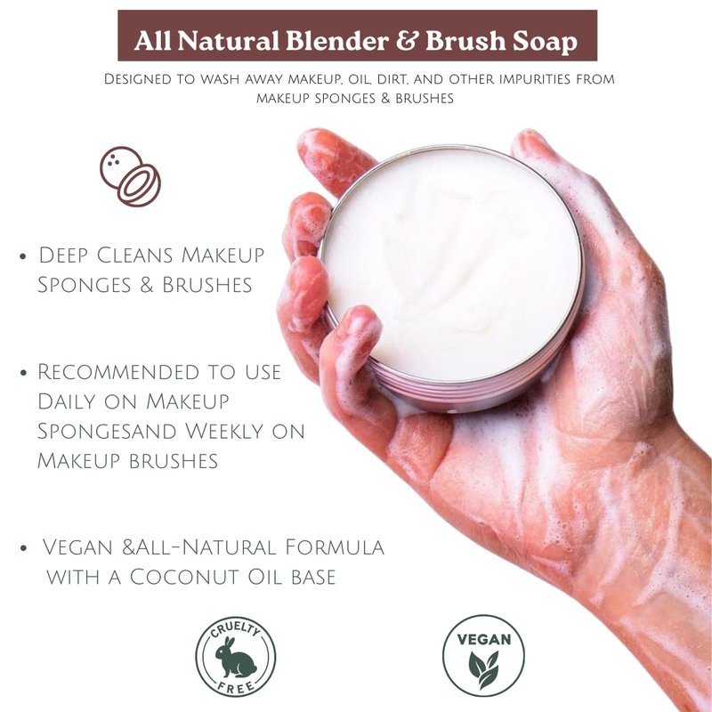 CINEMA SECRETS All Natural Vegan Brush Soap & Blender Bundle, coconut oil based, scrubber included.