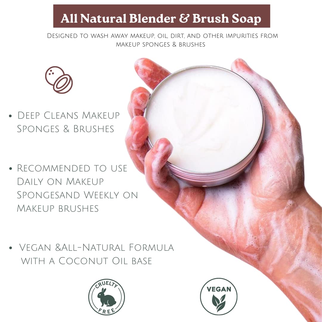 CINEMA SECRETS All Natural Vegan Brush Soap & Blender Bundle, coconut oil based, scrubber included.