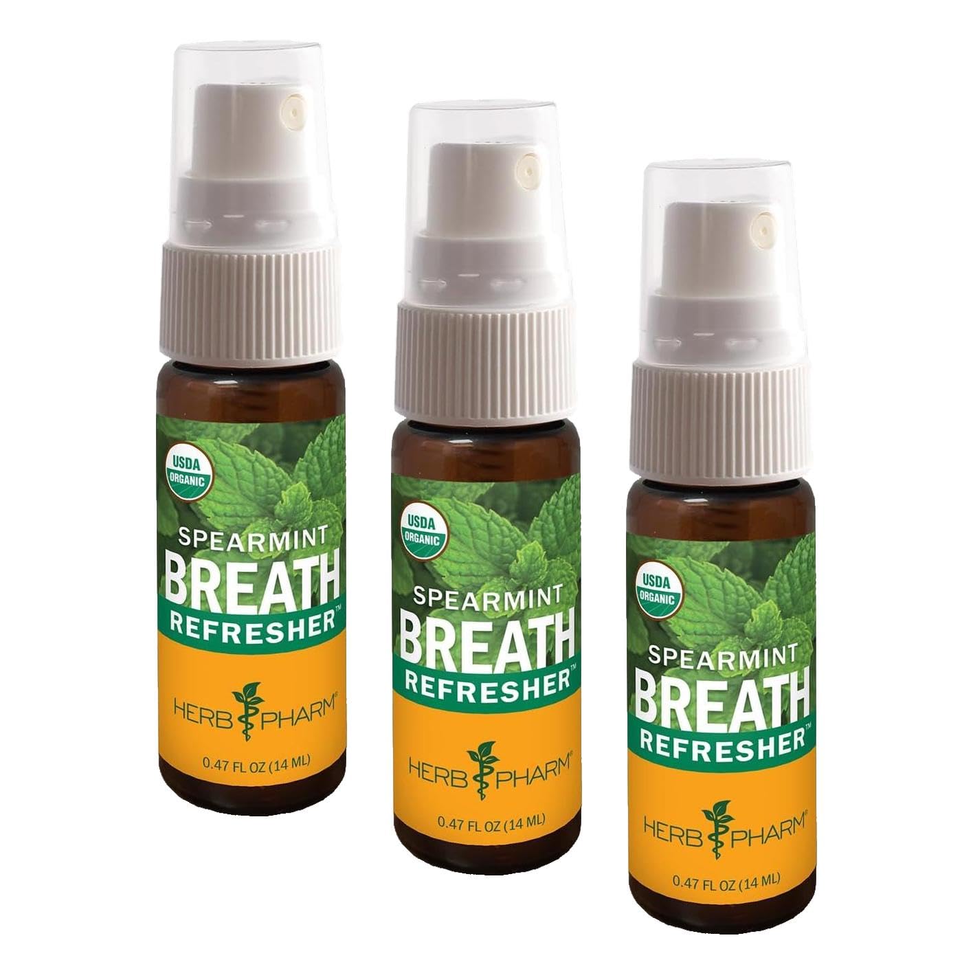 Herb Pharm Breath Refresher Certified Organic Herbal Fresh Breath Spray with Spearmint Essential Oil - 1/2 Ounce (Pack of 3)