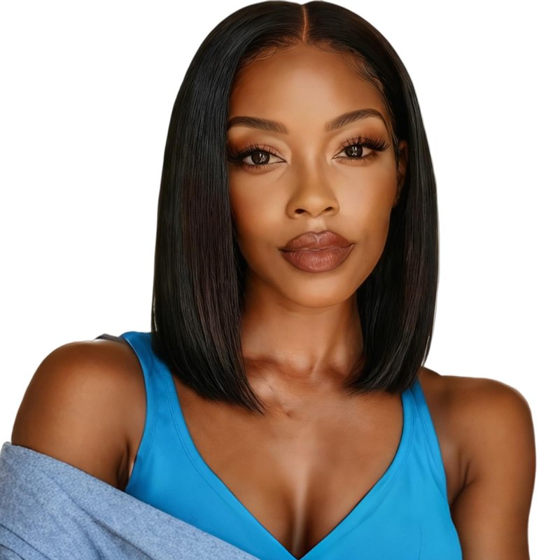 yosly Short Stright Bob Wig Human Hair Glueless Wigs Human Hair Pre Plucked Pre Cut 5x5 HD Lace Closure Wigs Human Hair Middle Part Glueless Wigs Human Hair For Black Women Natural Color 10inch
