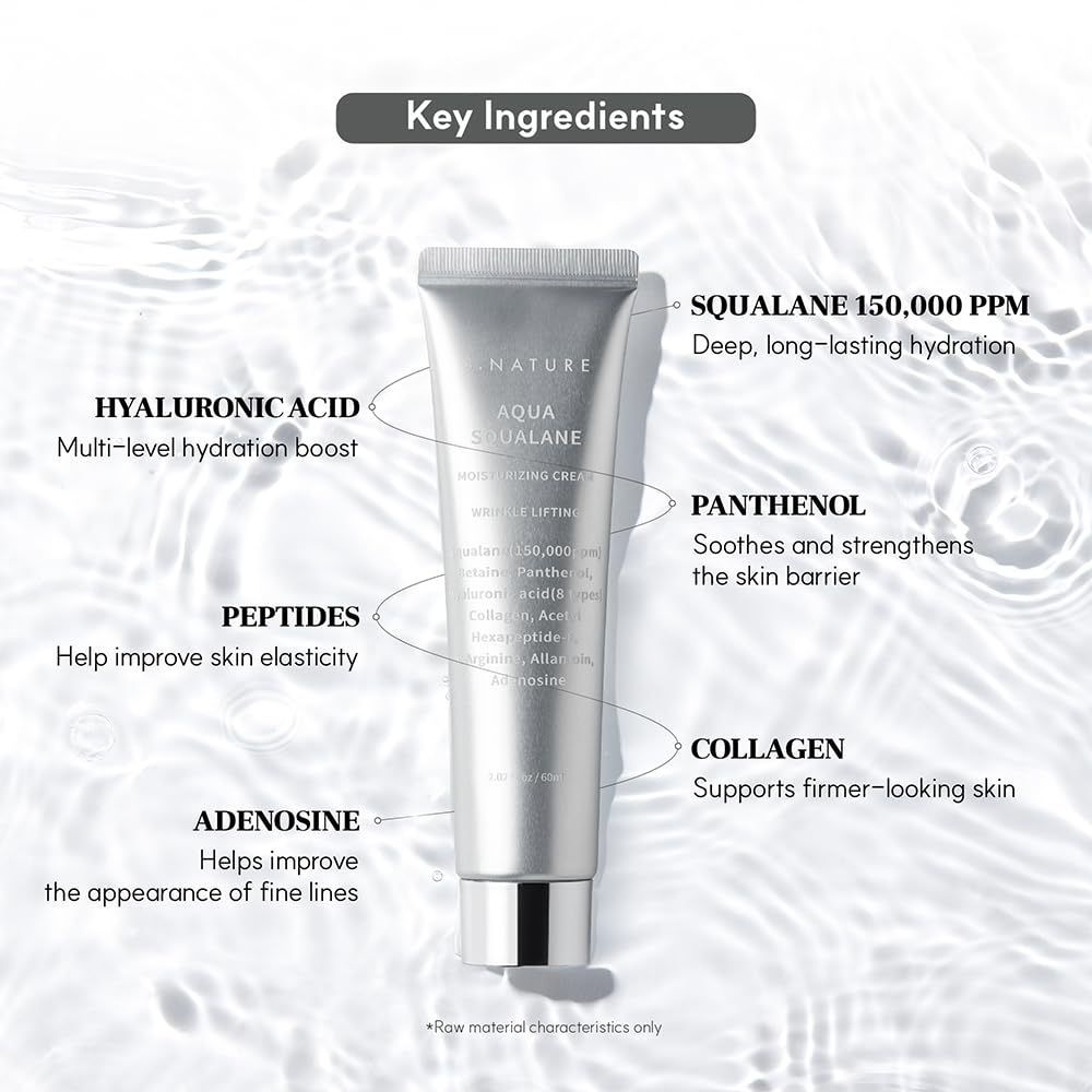S.NATURE Pore Refining Moisturizer for Dry & Sensitive Skin – Squalane Hydrating Face Cream, Tightening & Smoothing Pores, Lightweight Korean Skincare, 2.02 fl oz