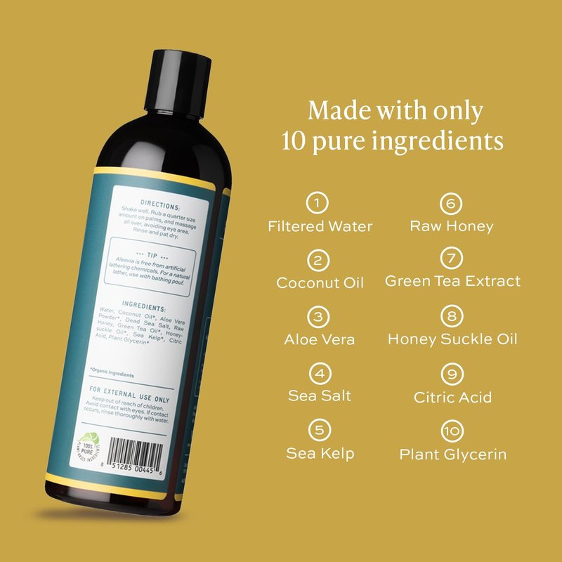 Aleavia Body Cleanse - Organic Prebiotic Body Wash with Raw Honey | Green Tea Honeysuckle Scent - 16 Oz.