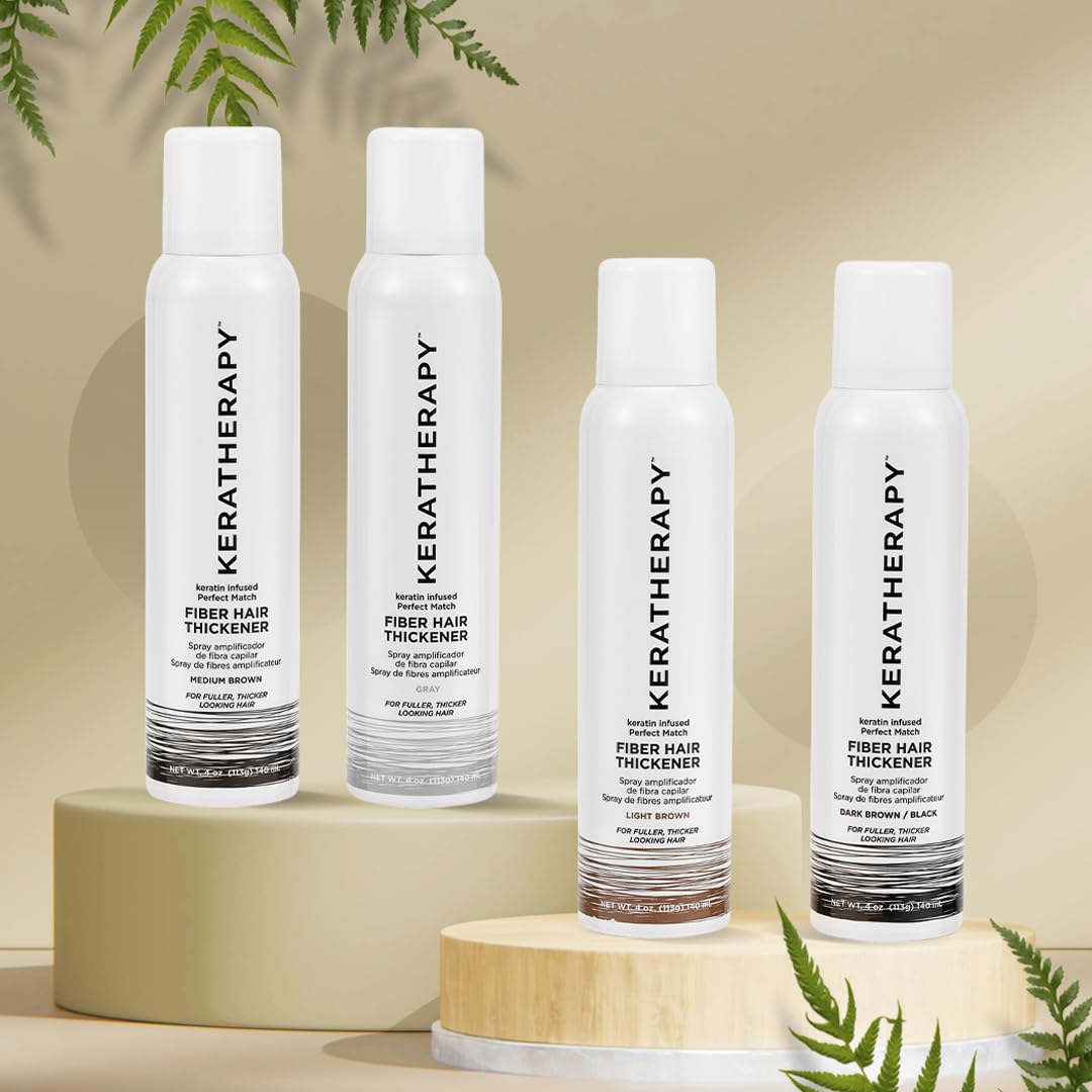 Keratherapy Keratin Infused Perfect Match Fiber Hair Thickener Spray, Light Brown, 4 fl. oz., 140 ml - Volumizing, Thickening, & Concealing Hairspray for Scalp Coverage, Roots & Thinning Areas
