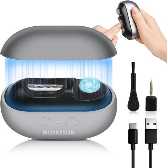 Electric Nail Clipper - 3-in-1 Automatic Fingernail Trimmer & Polisher with LED Light | USB Rechargeable, 2 Speed Gears, Safety Cutter for All Ages (Grey)