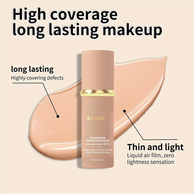 Color Changing Foundation with SPF 50 - 4 in 1 Moisturizing Medium-Full Coverage Cream | Lightweight Natural Look Makeup