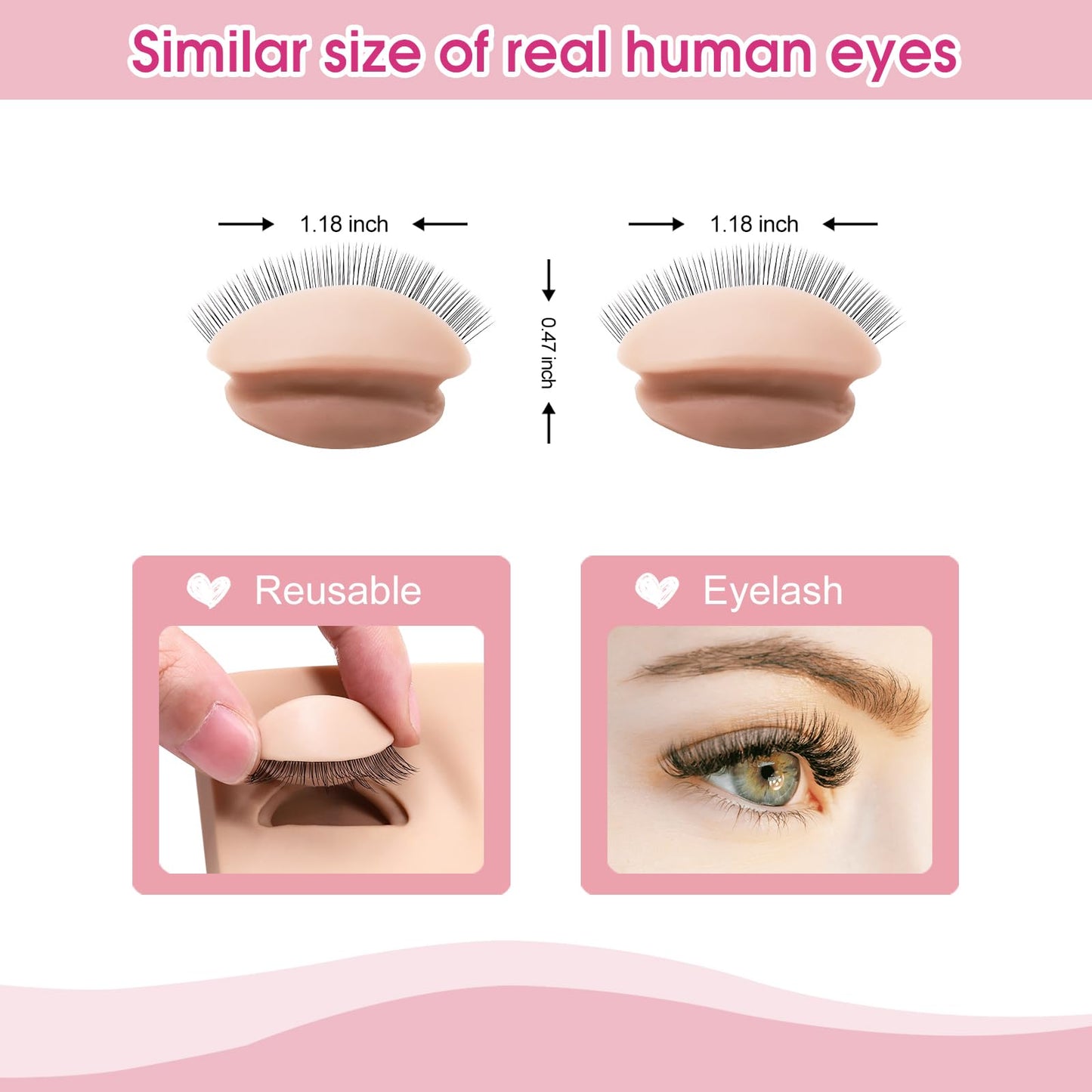 Miuffue 3 Pairs 2 Layers Eyelash Practice Eyelids for Mannequin Head, Silicone Rubber Removable Realistic Eyelash Extension Eyelids for Lash Training
