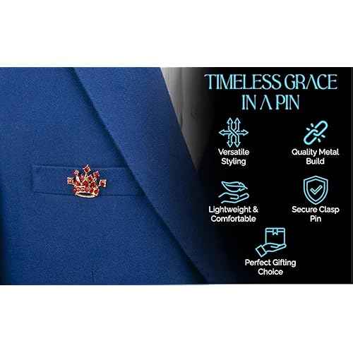 Knighthood Golden Crown with Red Stone Detailing Lapel Pin Brooch Shirt Stud for Men Crystal Brooch