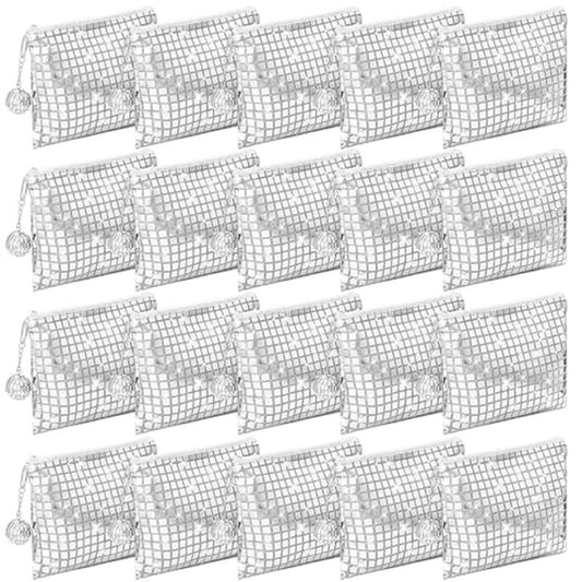 20 Pack Disco Cosmetic Bags Portable Glitter Sequin Mirror Makeup Organizer with Zipper, Suit for Bachelorette, New Years Eve, 70s, 80s, 90s Disco Party Favors (Silver)