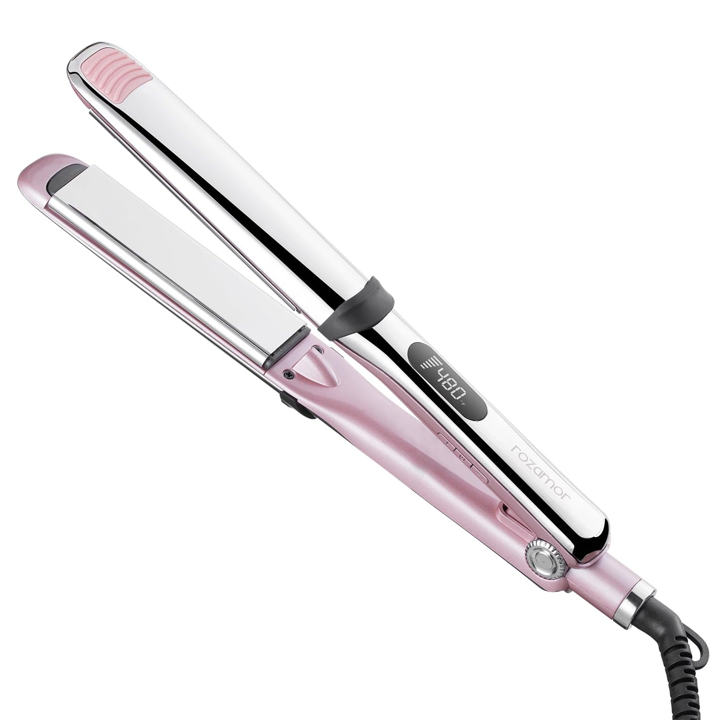 Rozamor Professional Titanium Flat Iron with 1 1/4 Inch Floating Plates, Hair Straightener and Curler 2 in 1 with 10 Adjustable Temp Up to 480 ℉, Negative Ion & Dual Voltage Fast Heating Hair Tools