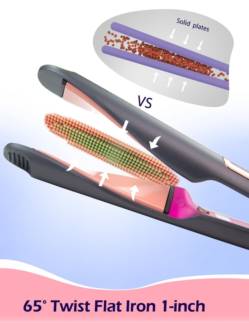 ANGENIL Pro Twist Ceramic Flat Iron 1 Inch, Dual Voltage Hair Straightener and Curler 2 in 1, Multi-Stylers Round Flat Iron Hair Curling Iron, Fast Heating LCD Display, 11 Adjustable Temp (250℉-450 ℉)