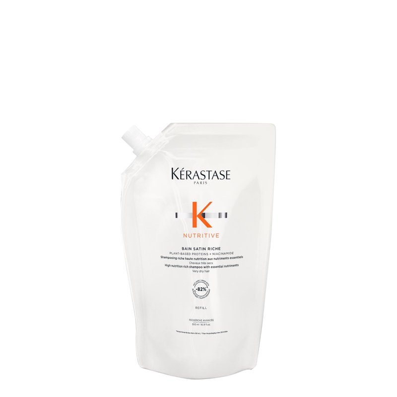 Kerastase Nutritive Bain Satin Riche Shampoo - Cleanses & Strengthens Against Dryness, Adds Shine & Nourishes Medium to Thick Hair, With Plant-Based Proteins & Niacinamide, 16.9 Fl Oz (Refill)