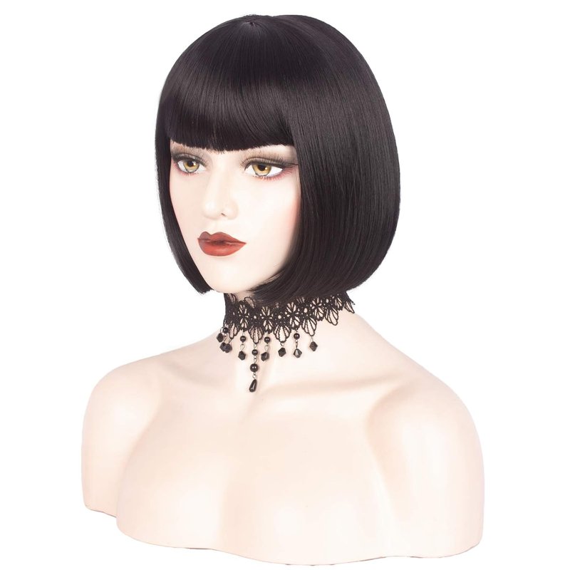 Short Bob Wig with Bangs - Synthetic Full Wig for Women | 11 Inches, Perfect for Daily Wear & Cosplay