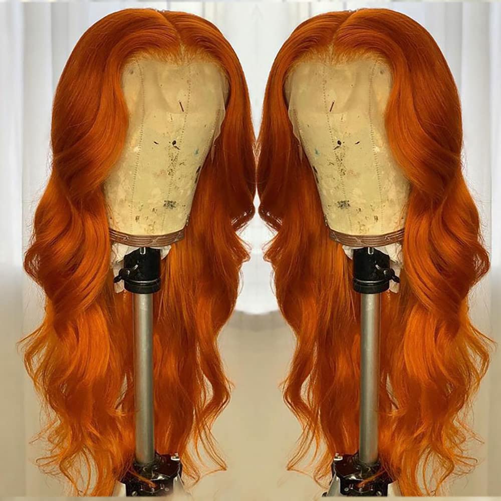 ANDRIA 13x4 HD Lace Front Wigs Body Wave Glueless Pre Plucked Lace Frontal Wigs For Black Women 250 density Loose Wave Synthetic Lace Front Wig With Baby Hair 26 Inch (Ginger Orange)