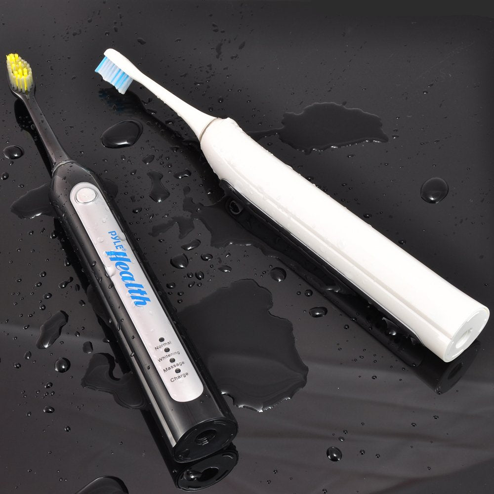 Pyle Wave Rechargeable Electric Toothbrush - w/ 3 Brush Mode, UV Light, 2 min Timer, 2 Oral Brush Heads, Charging Dock Holder - for Kids, Teens, Adults