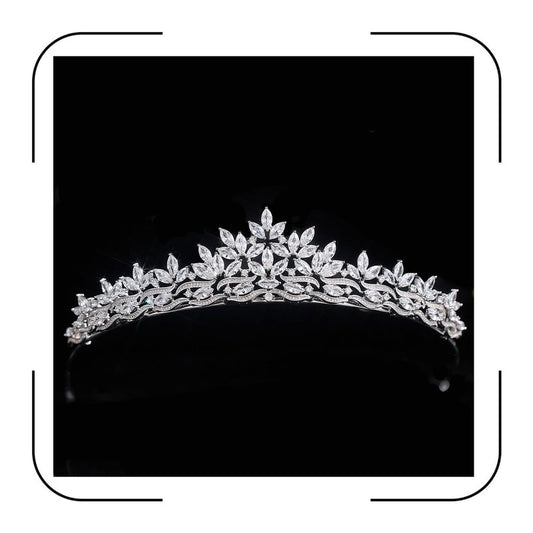 Sparkling CZ Tiaras for Women Floral Bride Crown Platinum Plated Wedding Quinceanera Prom Homecoming Crowns Flower Wave Design Bridal Jewelry Gift