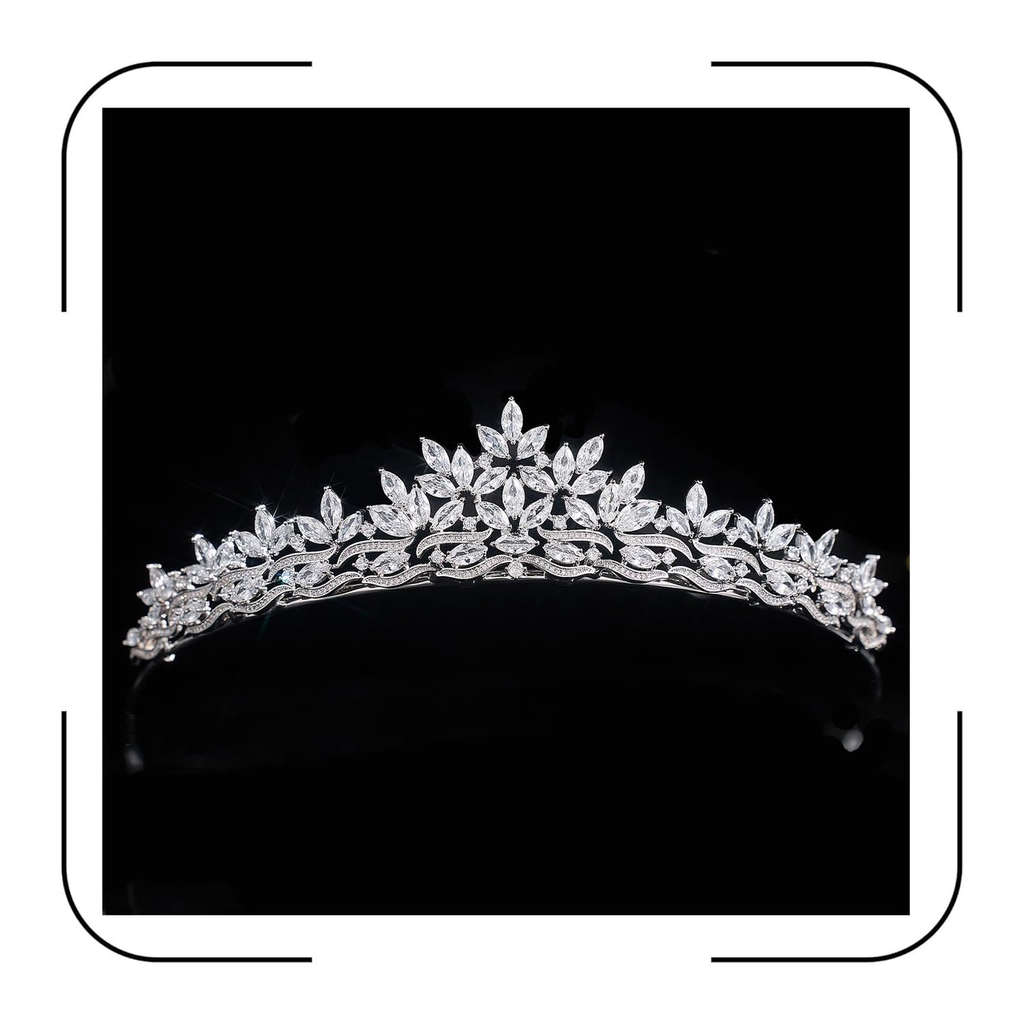 Sparkling CZ Tiaras for Women Floral Bride Crown Platinum Plated Wedding Quinceanera Prom Homecoming Crowns Flower Wave Design Bridal Jewelry Gift