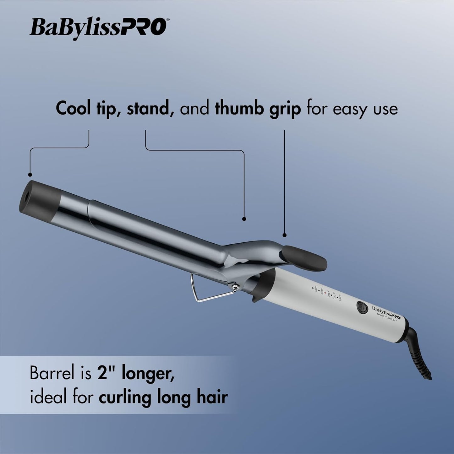 BabylissPRO Nano Titanium Curling Iron - Extended Barrel for Long Hair Styling