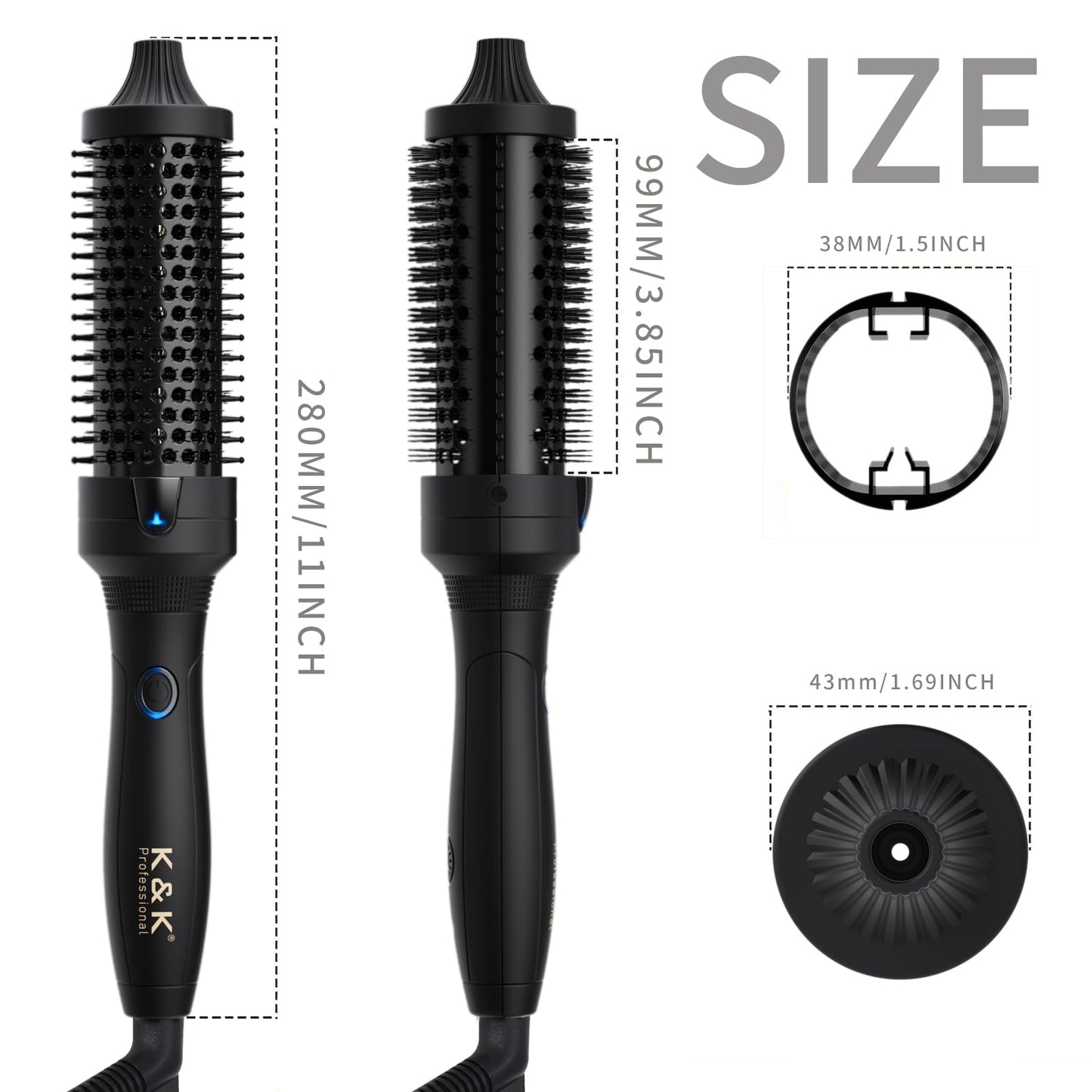 K&K Thermal Brush, 1.5 Inch Ionic Heated Round Brush, Professional Heated Ceramic Tourmaline Coating Curling Iron, Hot Styling Volumizing Tool, Dual Voltage, Pink