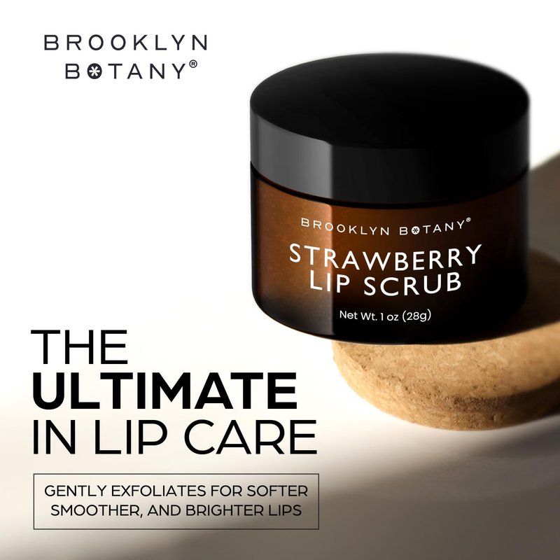 Brooklyn Botany Lip Scrub Exfoliator 1 oz – Lip Moisturizer for Dry Lips and Chapped Lips – Gentle Lip Exfoliator for Smooth and Brighter Lips – Strawberry Flavor