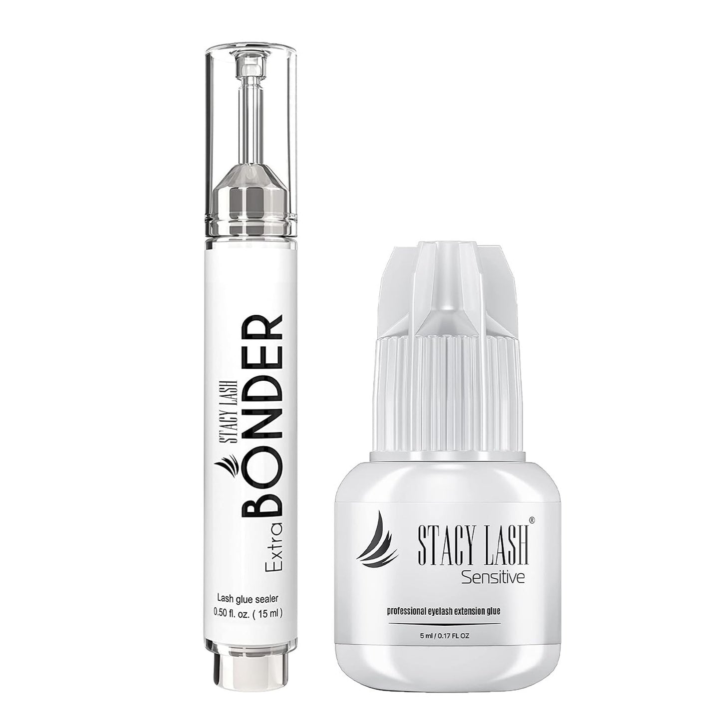 Extra Bonder for Lash Extensions 15ml + Sensitive Eyelash Extension Glue 5ml - Stacy Lash/Eyelash Extension Sealer/Reduces Lash Extension Glue Fumes / 1-2 Sec Drying time/Retention – 8 Weeks