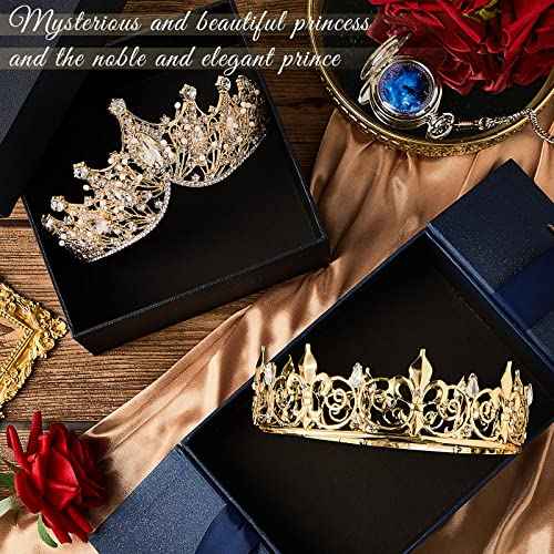 Junkin 2 Pcs Prom King and Queen Crowns for Men Women Baroque Queen King Prince Tiara Princess Crystal Headband for Halloween Wedding Birthday Grad Rhinestone Prom Party(Gold)