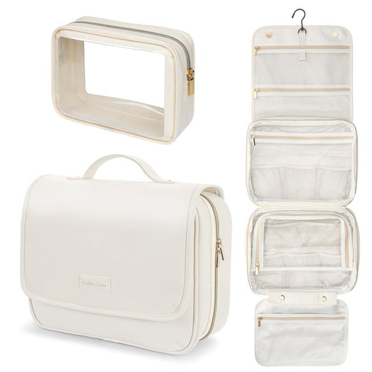 PACKISM Hanging Travel Toiletry Bag - with Clear Makeup Bag, Large Beige