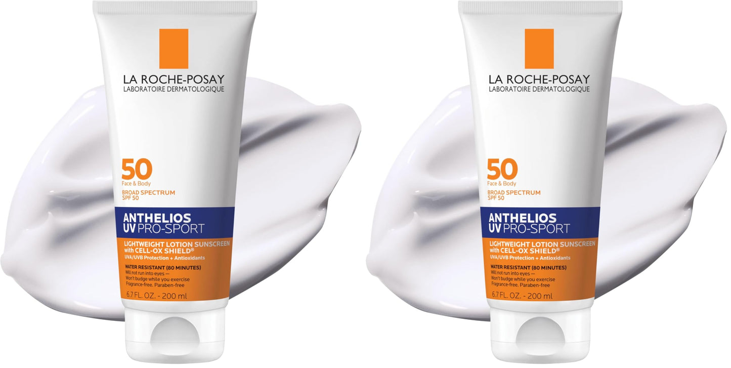 La Roche-Posay Anthelios UV Pro-Sport SPF 50 Sunscreen for Face & Body, Water & Sweat Resistant with Non-Drip Formula, Invisible Broad Spectrum Sunscreen Lotion, Lightweight & Breathable