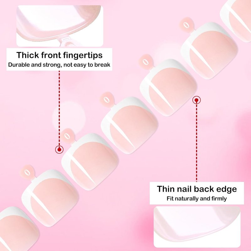 French Tip Press-On Toenails - 144pc Acrylic Fake Toe Nail Kit with Glue Tabs | Square Design
