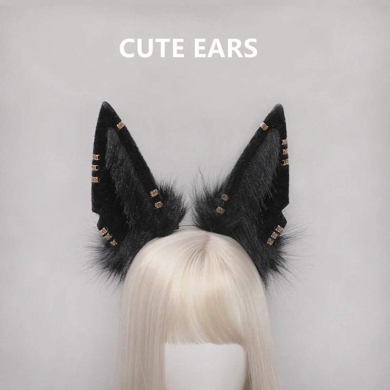 Fxaelian Cosplay Fox Wolf Cat Dog Ears Headband Hairband Hair Hoop Halloween Costume Party Headpiece Headwear Hair Accessories for Women Men Black