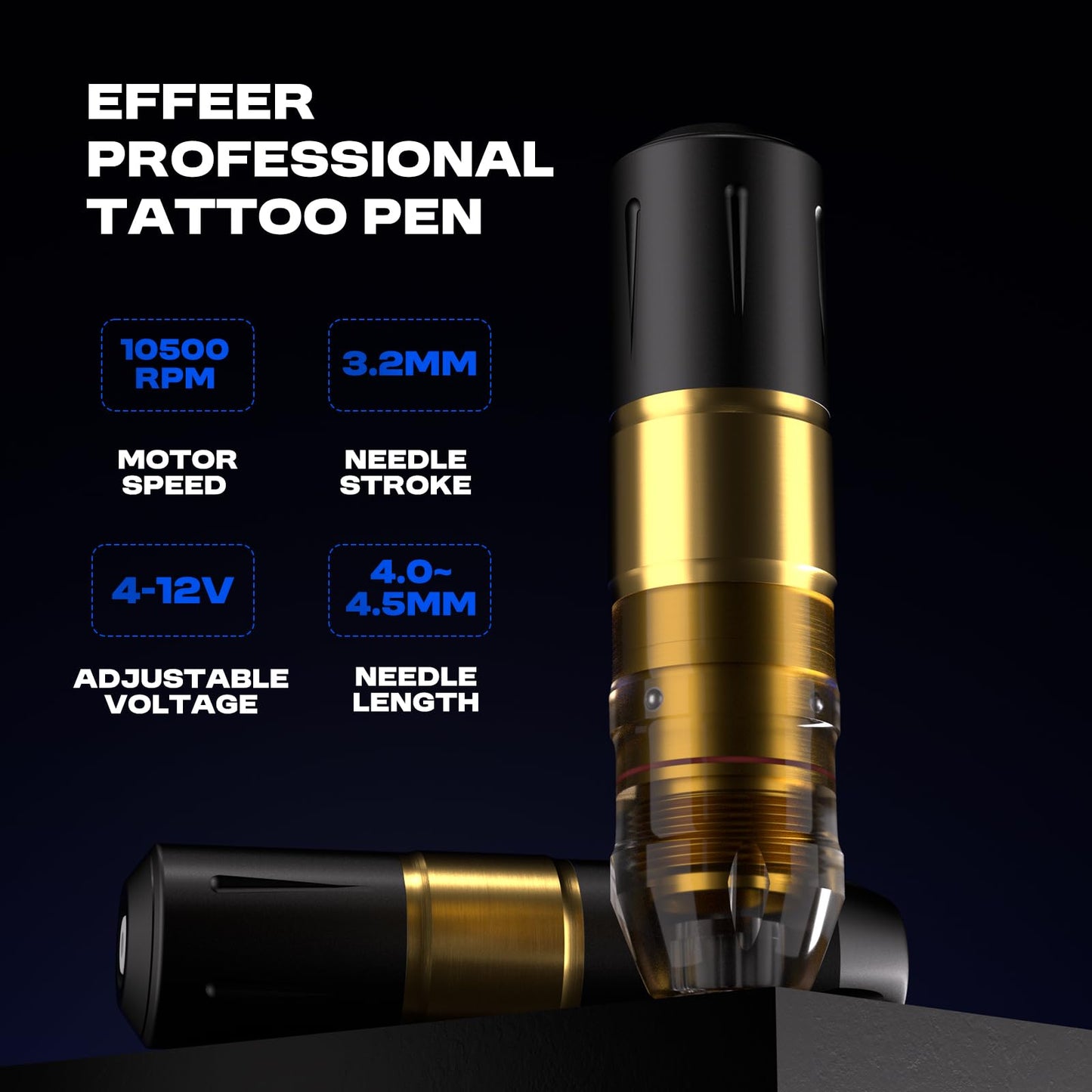 EFFEER Professional Tattoo Kit - 2 Batteries, LED Display, 20 Cartridge Needles, Complete Set for Beginners & Artists EF-TKP752A-9